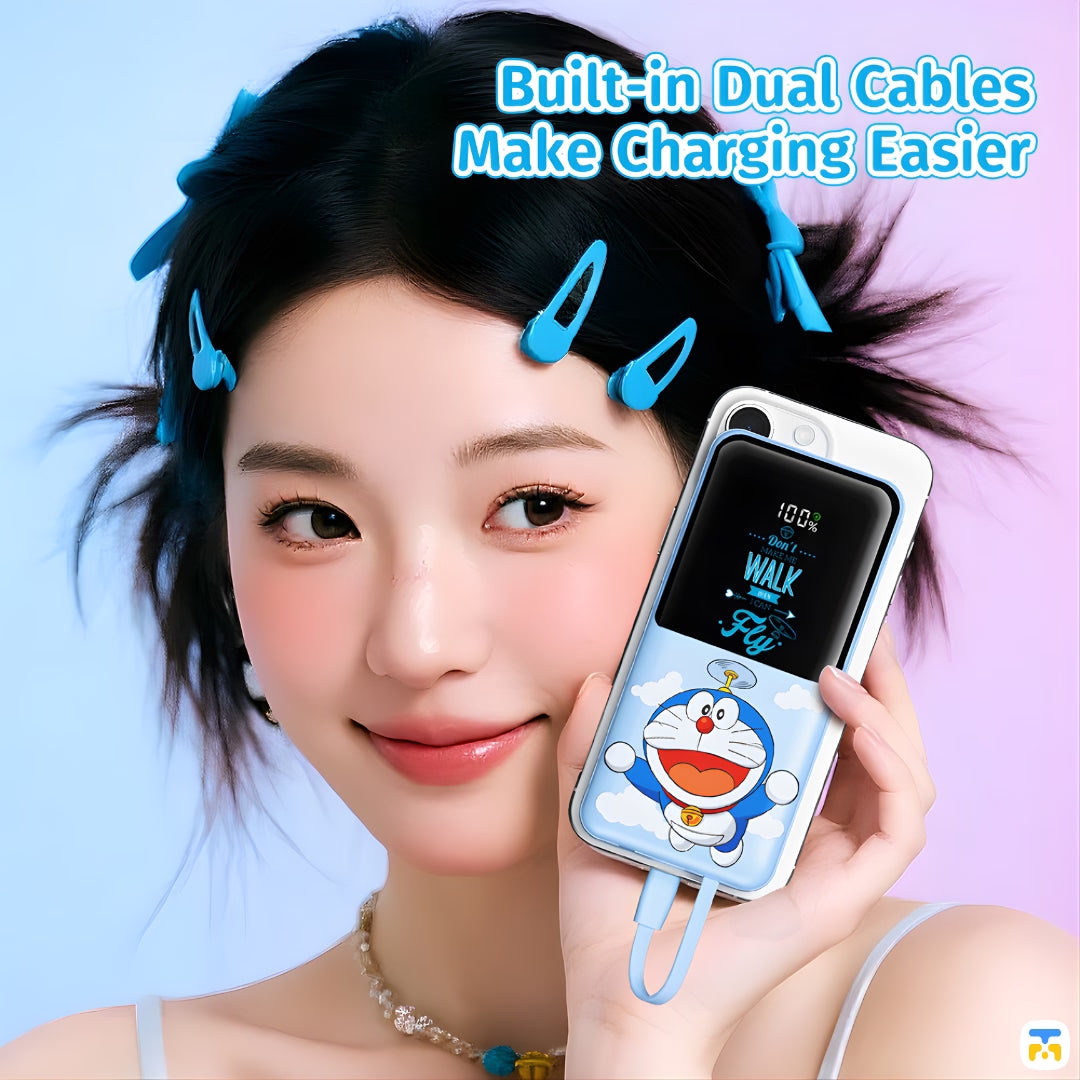 Built-in Dual Cables
Make Charging Easier - Doraemon 10000mAh  PD Fast Charging Power Bank with Built-in Cables