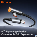 90° Right-Angle Design Comfortable Grip Experience - 100W USB-C to USB-C 90° Angled Data Cable 1.2m with Smart Auto Power Off