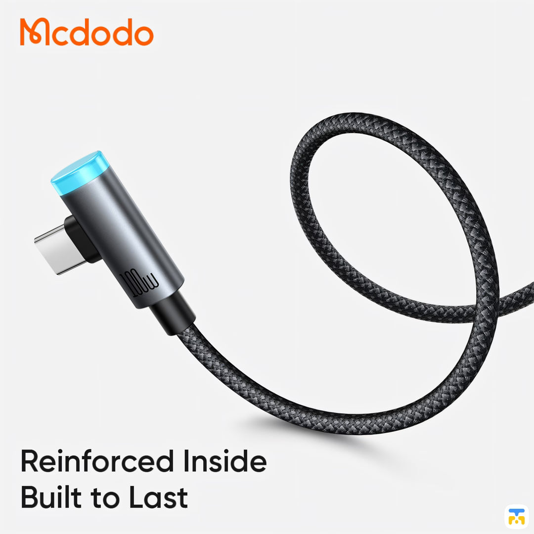 Reinforced Inside Built to Last - 100W USB-C to USB-C 90° Angled Data Cable 1.2m with Smart Auto Power Off