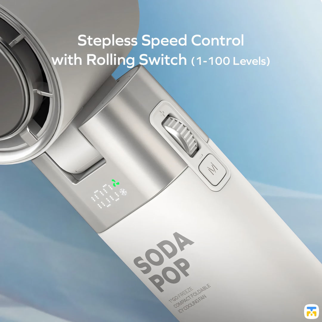 Stepless Speed Control with Rolling Switch (1-100 Levels) - Momax 1° Go Freeze Compact Foldable Icy Cooling Fan