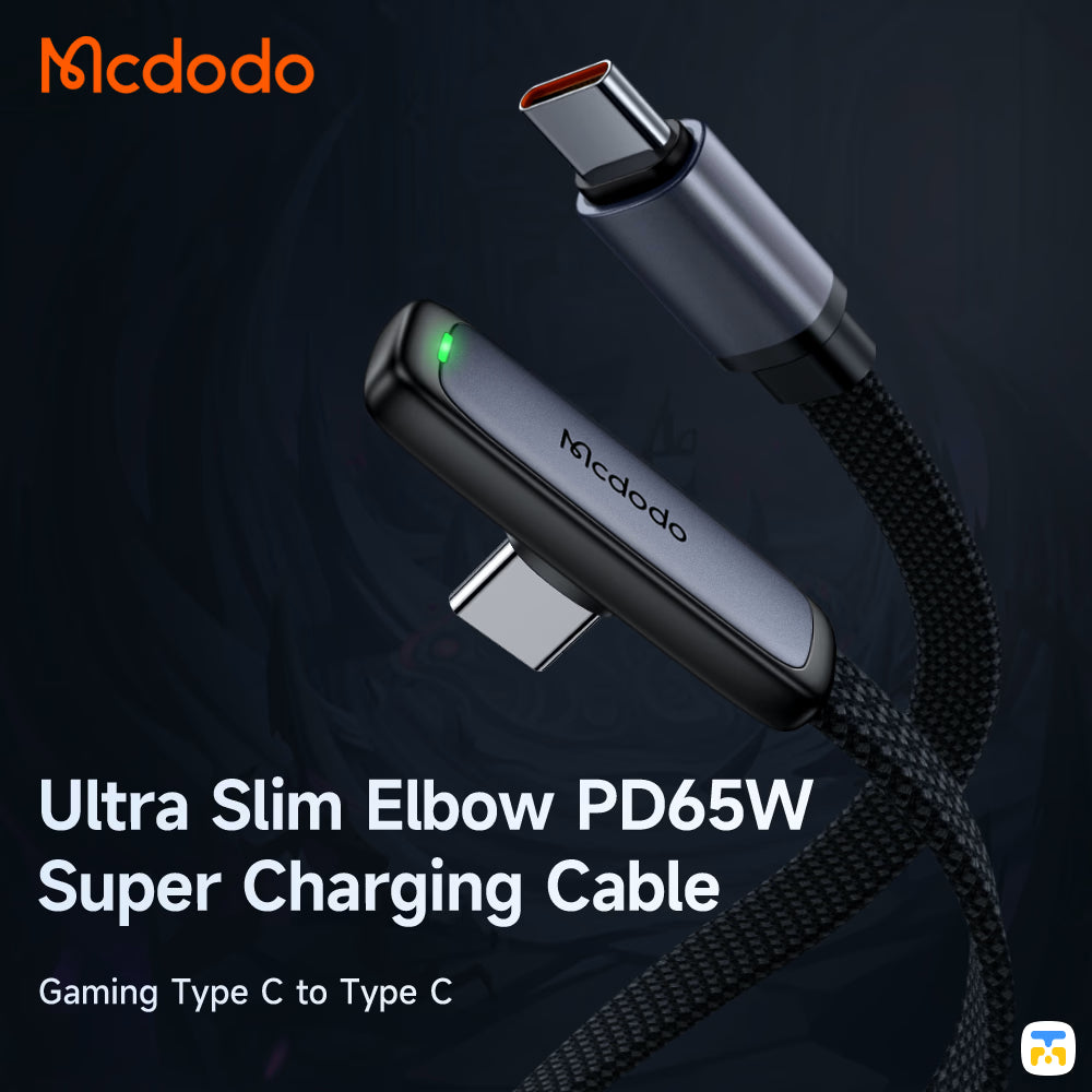 Mcdodo 90° Type-C to Type-C Data Cable - 65W - 1.2 Meter, Ultra-slim