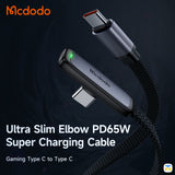 Mcdodo 90° Type-C to Type-C Data Cable - 65W - 1.2 Meter, Ultra-slim