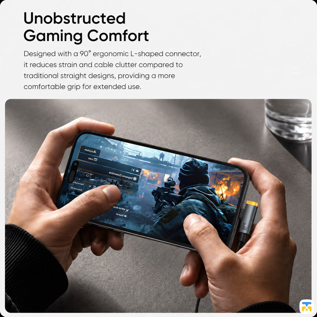 Unobstructed
Gaming Comfort - 36W USB-C to Lightning 90° Angled Data Cable 1.2m with Smart Auto Power Off