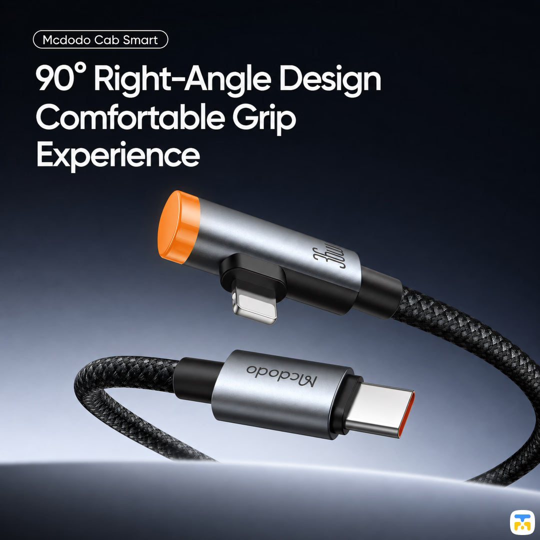 90° Right-Angle Design
Comfortable Grip
Experience - 36W USB-C to Lightning 90° Angled Data Cable 1.2m with Smart Auto Power Off