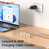 Lanyard & 60W
Charging Cable Combo - 60W USB-C to USB-C Data Cable & Phone Lanyard for Anti-Theft & Lightweight
