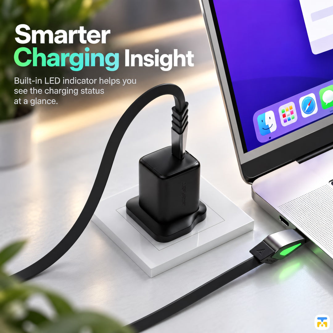 Smarter
Charging Insight - ACEFAST 240W USB-C 1.6 Meter Silicone Tri-Shape Cable with LED Light