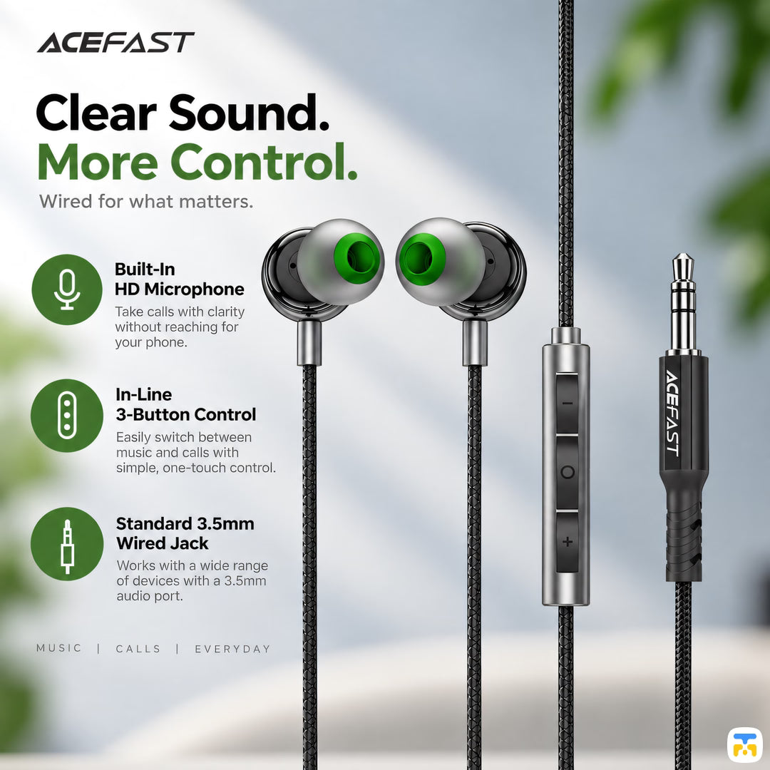Clear Sound.
More Control - ACEFAST 3.5mm In-Ear Wired Earphones with Mic