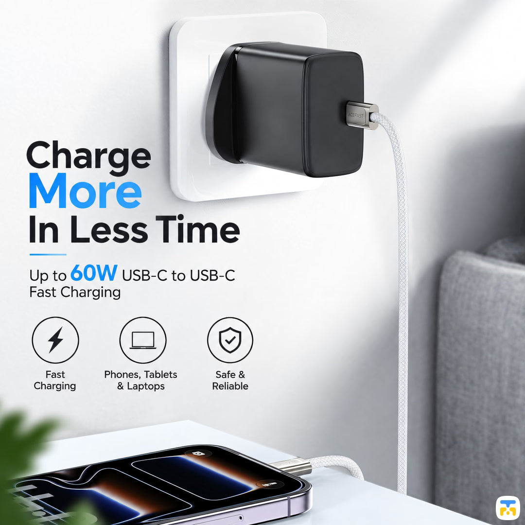 Charge
More
In Less Time - ACEFAST 60W USB-C 1.2 Meter Zinc Alloy Braided Cable