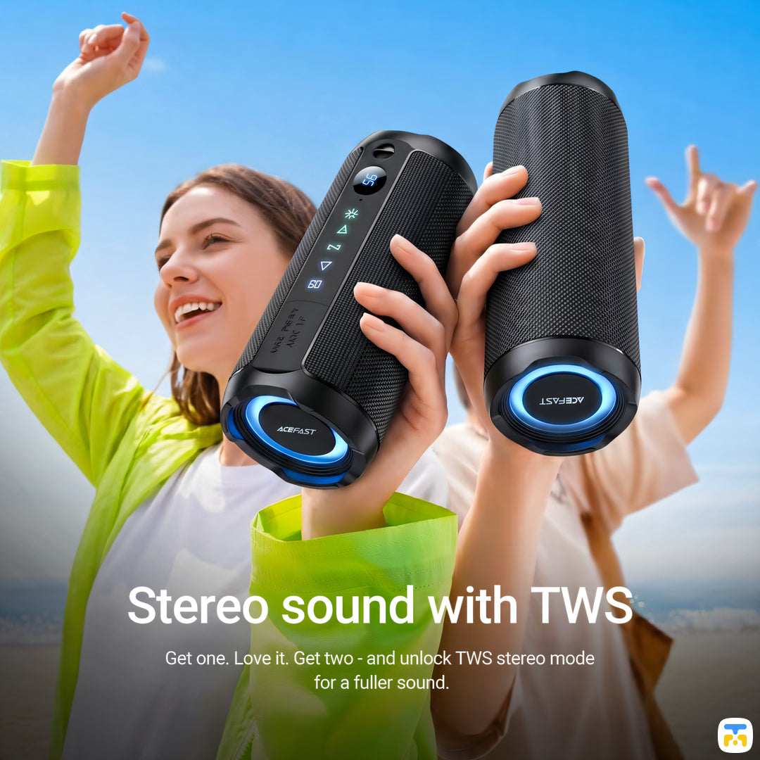 Stereo sound with TWS - ACEFAST K12 Pro Wireless Speaker with Digital Display and RGB Light