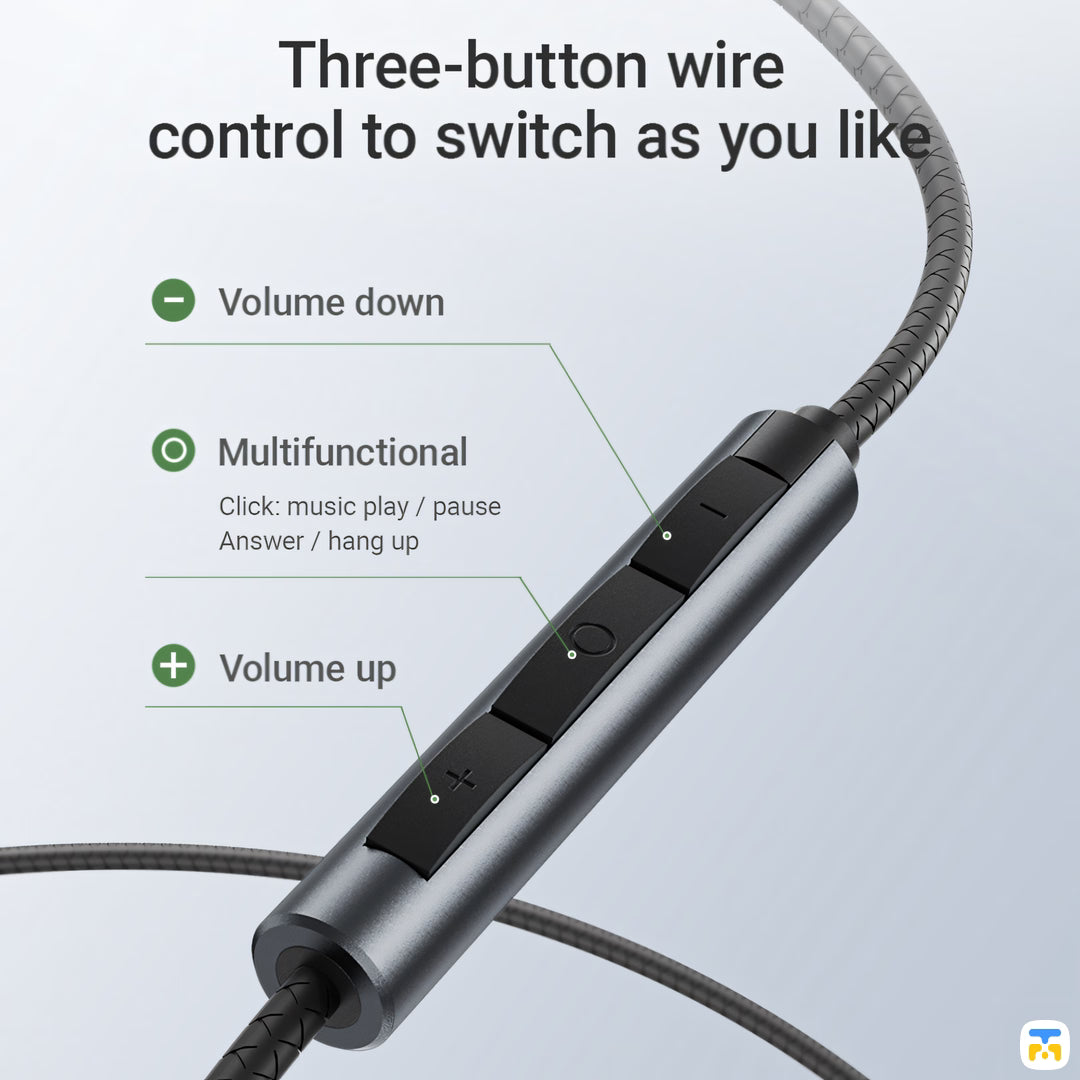 Three-button wire
control to switch as you like - ACEFAST USB-C In-Ear Wired Earphones with Mic