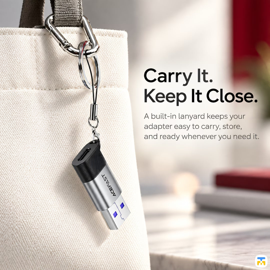 Carry It.
Keep It Close - ACEFAST USB-C to USB-A Adapter - 27W Charge - 10G Data Transfer