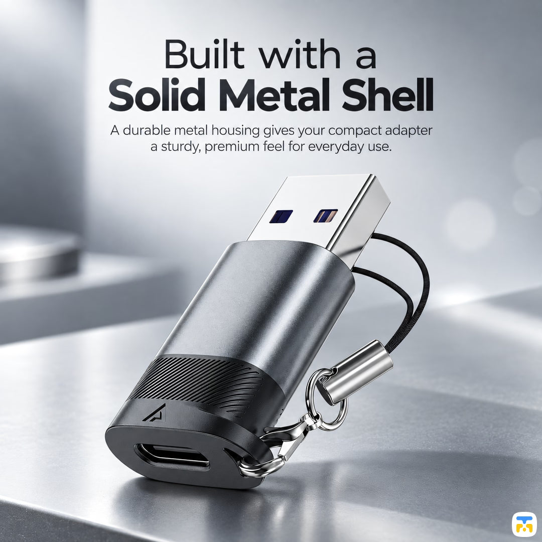 Built with a
Solid Metal Shell - ACEFAST USB-C to USB-A Adapter - 27W Charge - 10G Data Transfer