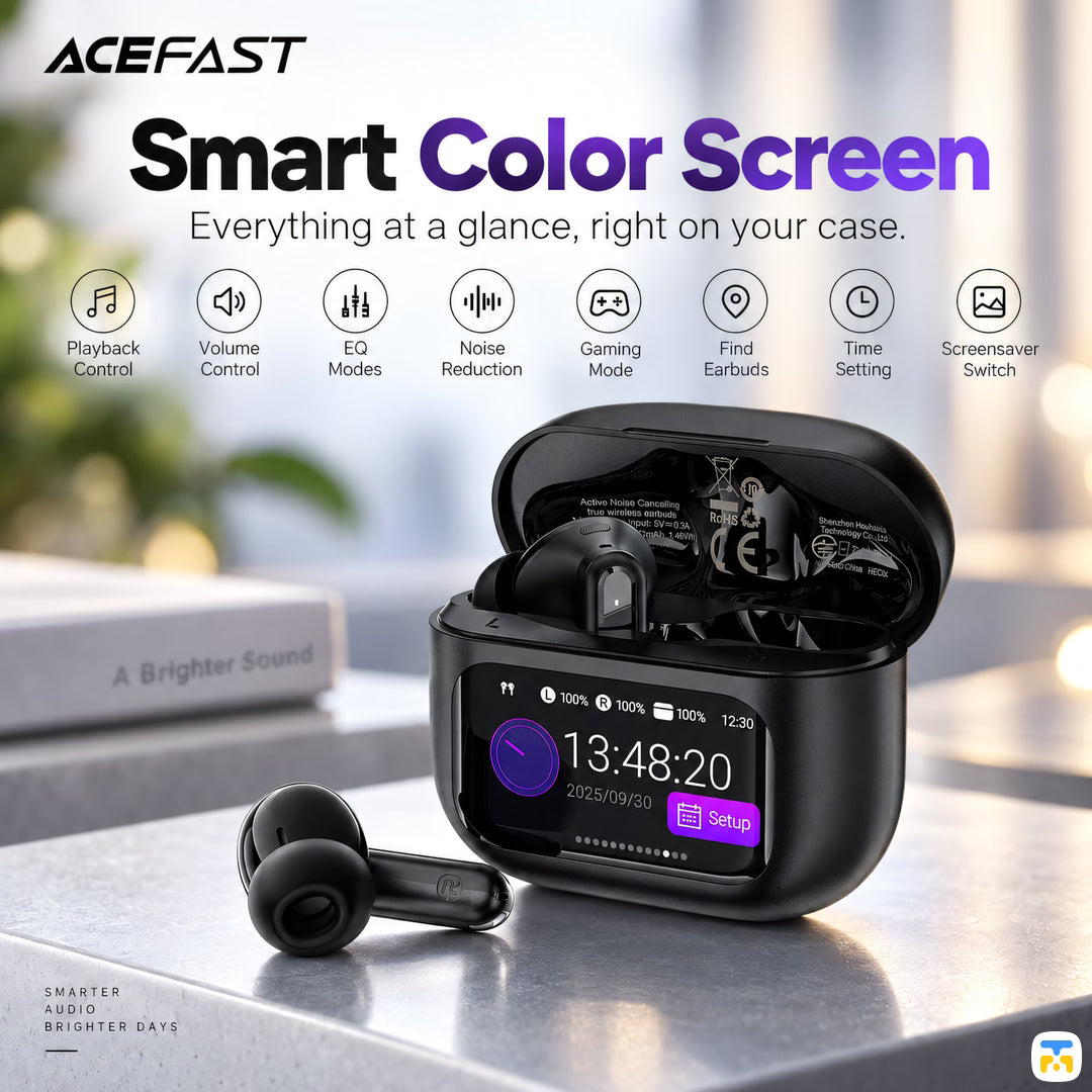 Smart Color Screen - ACEFAST W6 TWS Earbuds with Display - ANC AI ENC