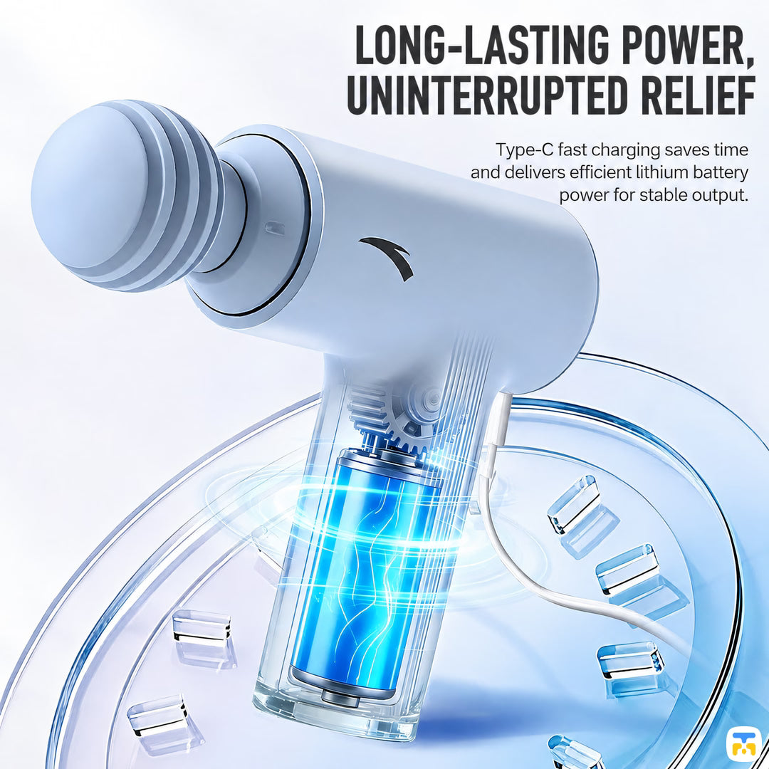 LONG-LASTING POWER,
UNINTERRUPTED RELIEF - ANTA Mini Portable Massage Gun - Deep-Tissue, Neck, Shoulder, Back Massager