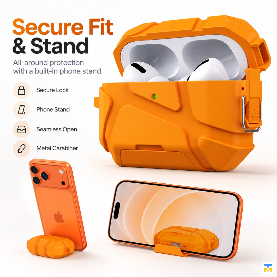 Secure Fit
& Stand - Apex Overland Protective AirPods Case