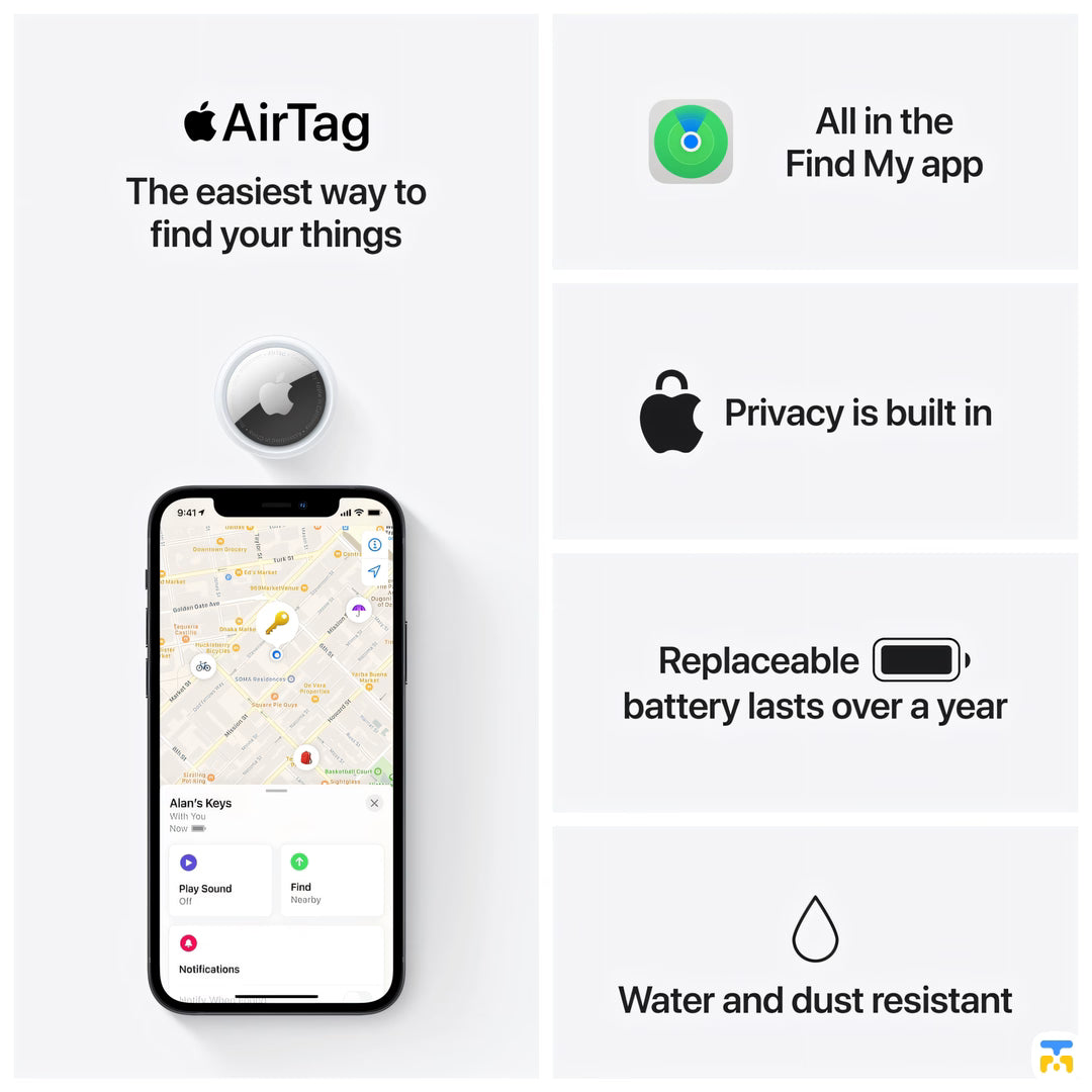 The easiest way to fire your things  -  Apple AirTag (4 Pack) - Tracker for Keychain, Wallet, and Mor