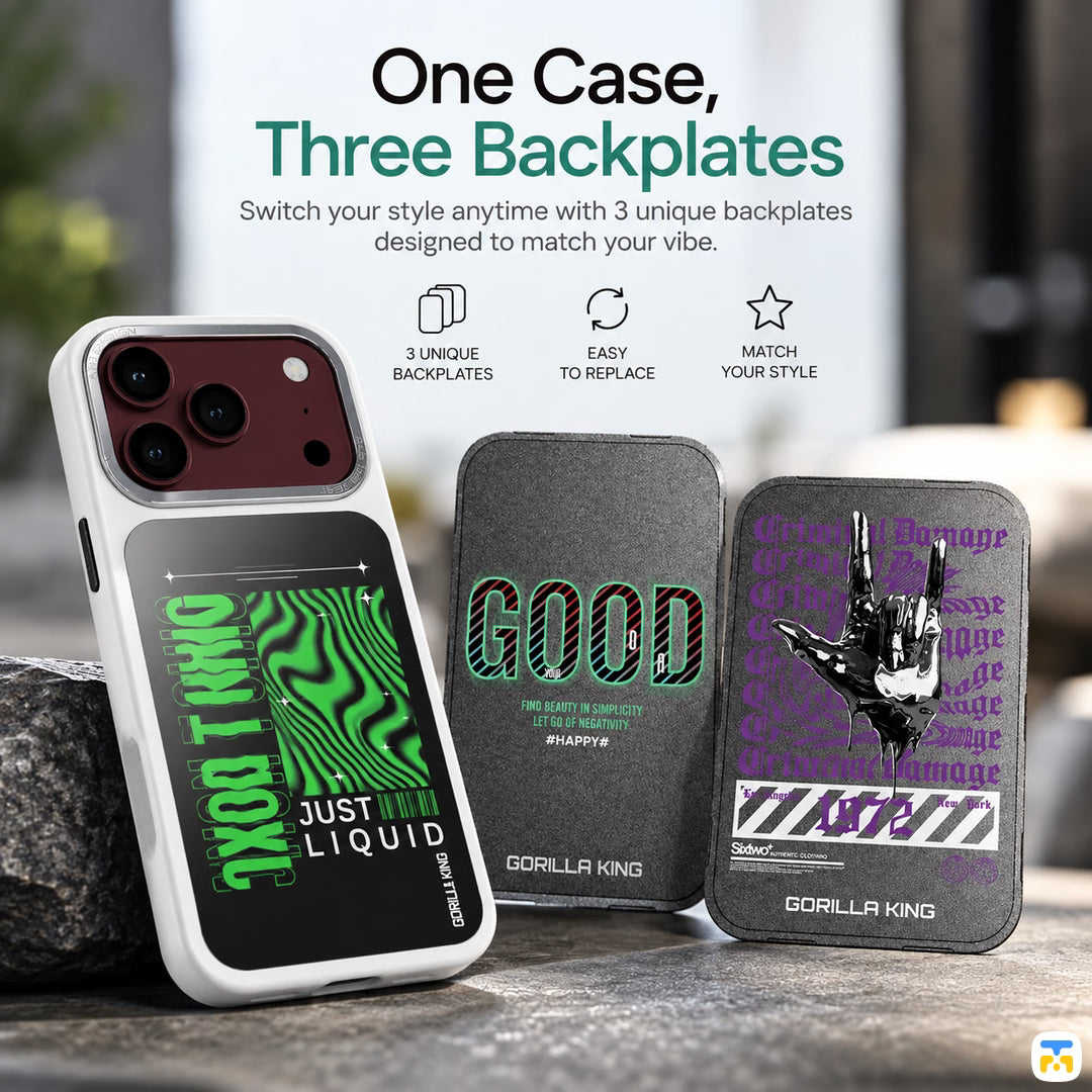 One Case, Three Backplates - ATB Replaceable Backplate iPhone Case - 3 Backplates Included