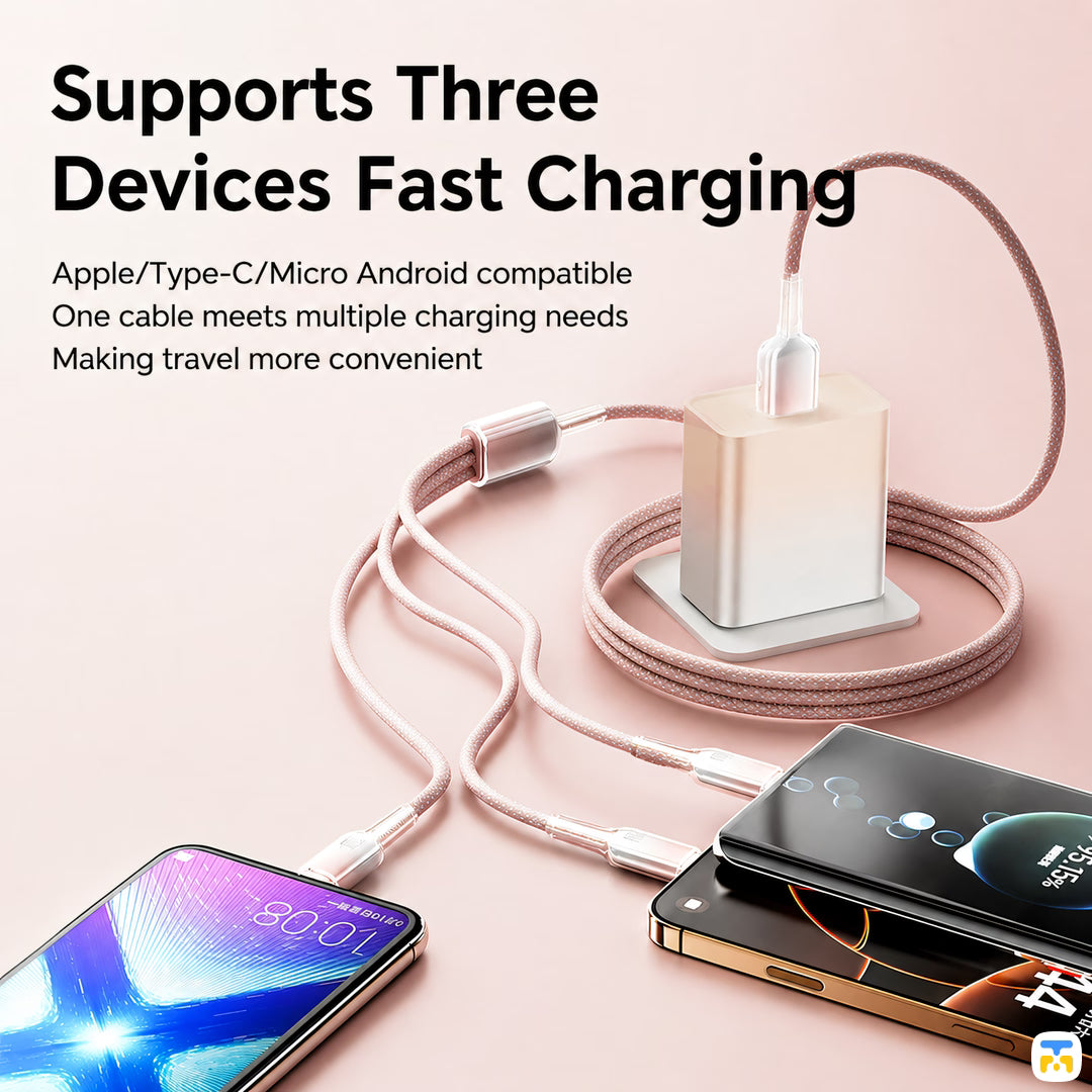 Supports Three Devices Fast Charging - Basemo Magnetic 3in1 120W Fast Charging Cable 1.2 Meter