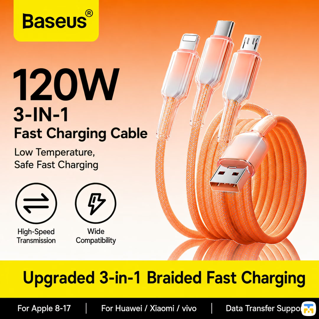 Basemo Magnetic 3in1 120W Fast Charging Cable 1.2 Meter