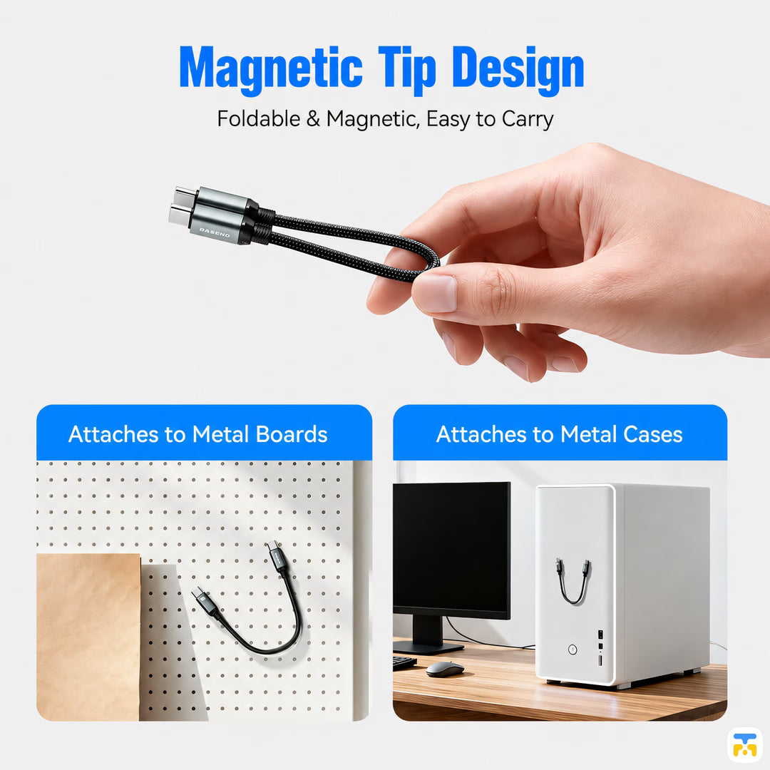 Magnetic Tip Design - Basemo Magnetic Short 240W Charging & 480Mbps Data Cable 0.2 Meter