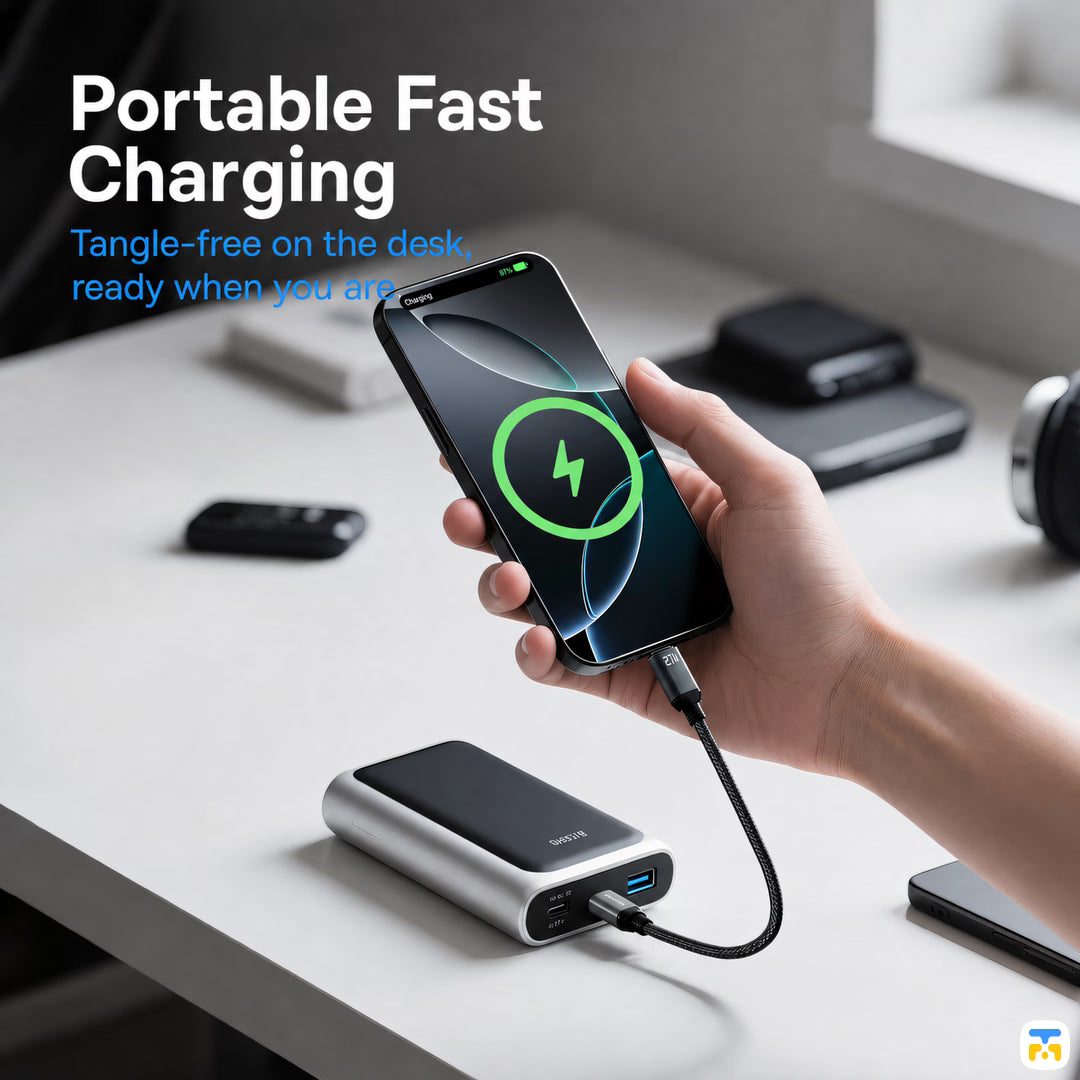 Portable Fast Charging - Basemo Magnetic Short 27W Type-C to Lightning Cable 0.2 Meter