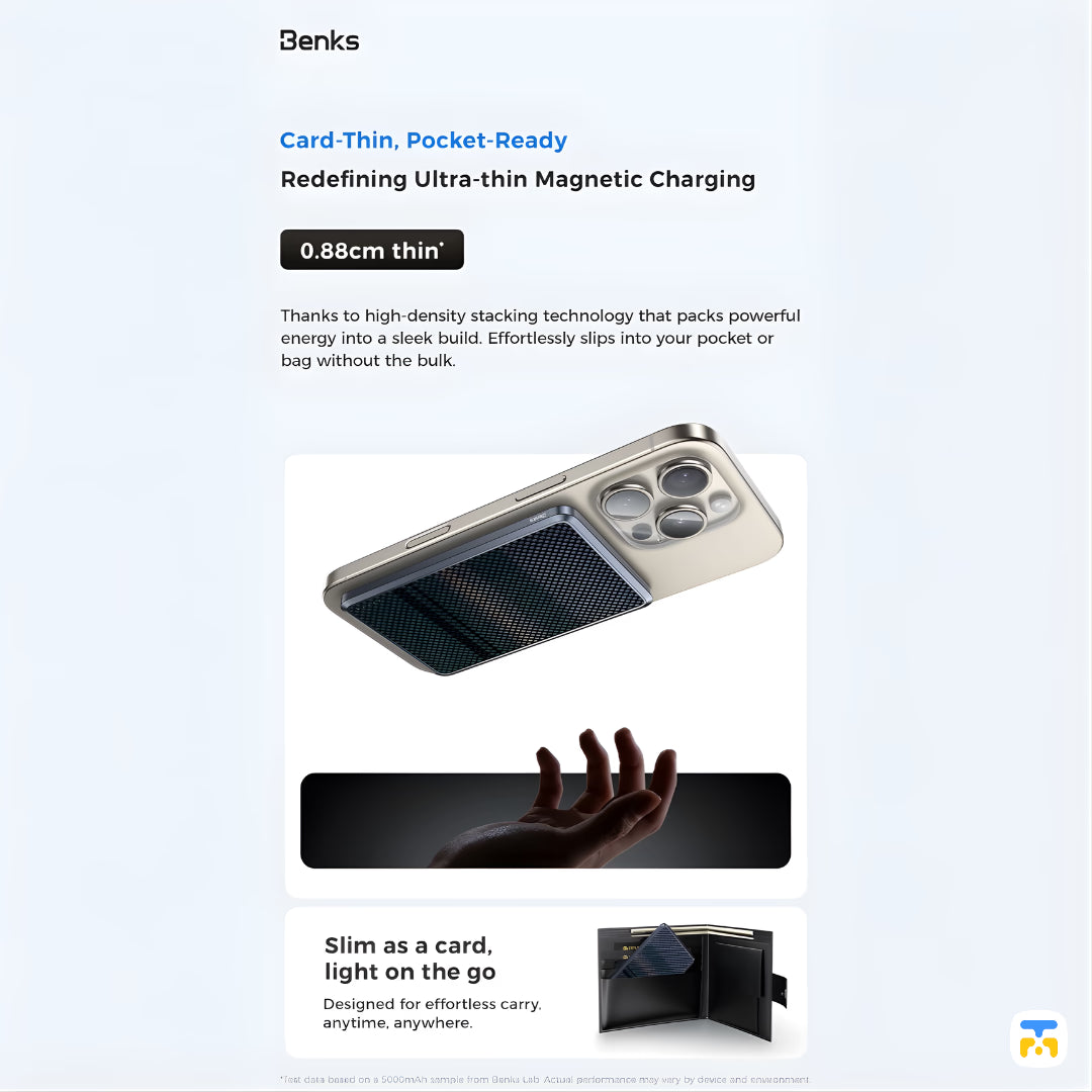 Card-Thin, Pocket-Ready - Benks ArmorGo 10000 mAh Qi2 Power Bank