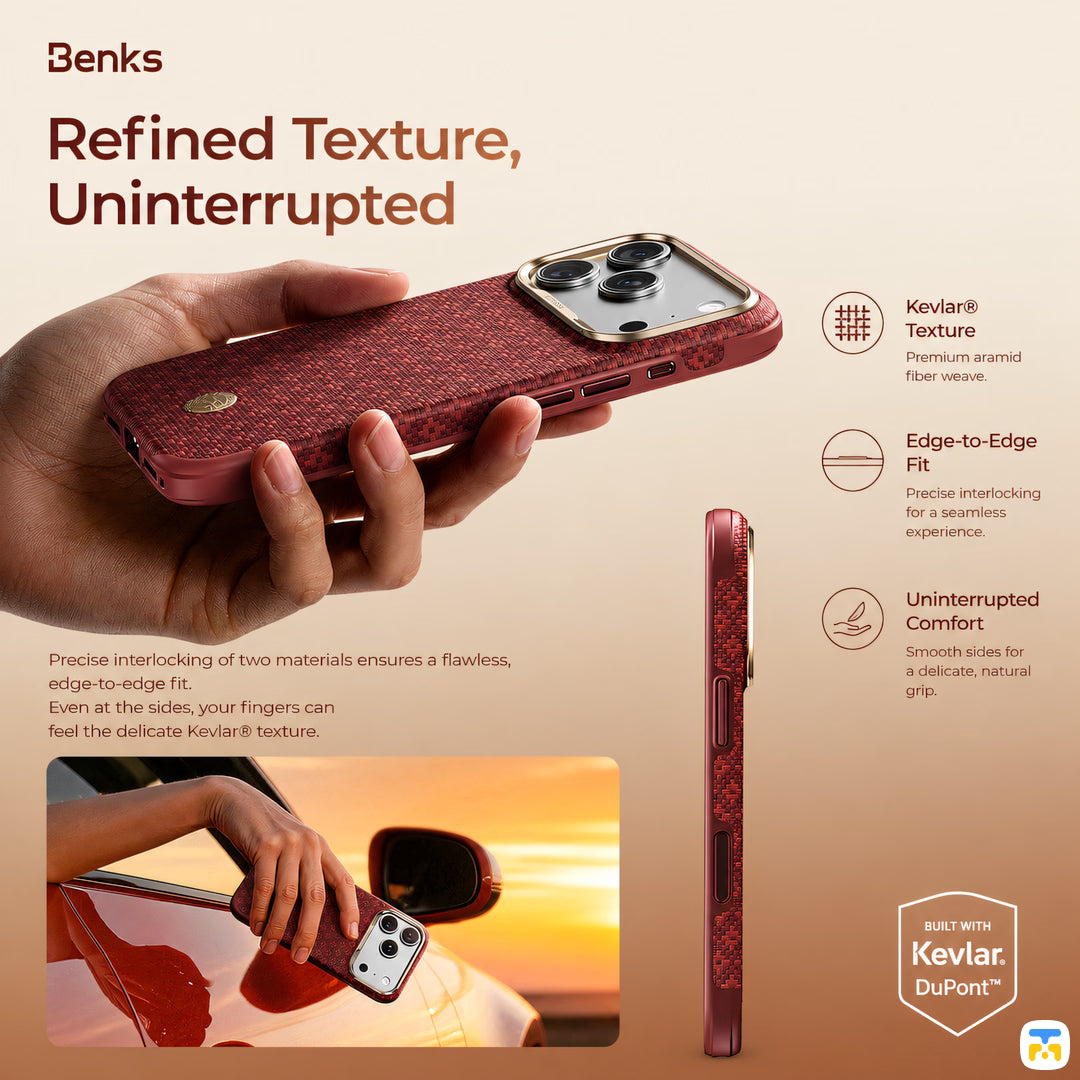 Refined Texture,
Uninterrupted - Benks for iPhone 17 Series ArmorEdge X9 Case built with Kevlar