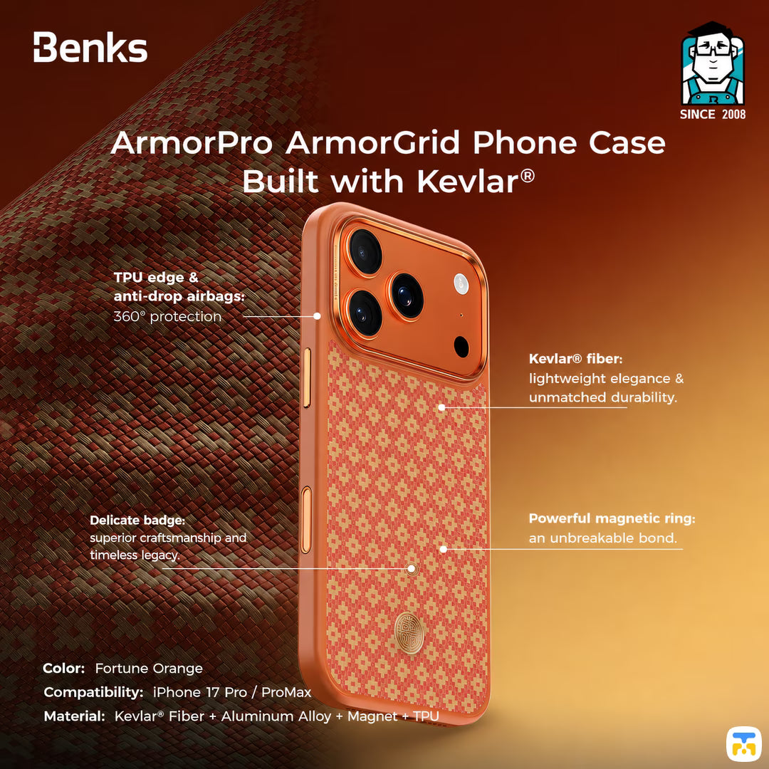 Benks for iPhone 17 Series ArmorPro ArmorGrid Case built with Kevlar