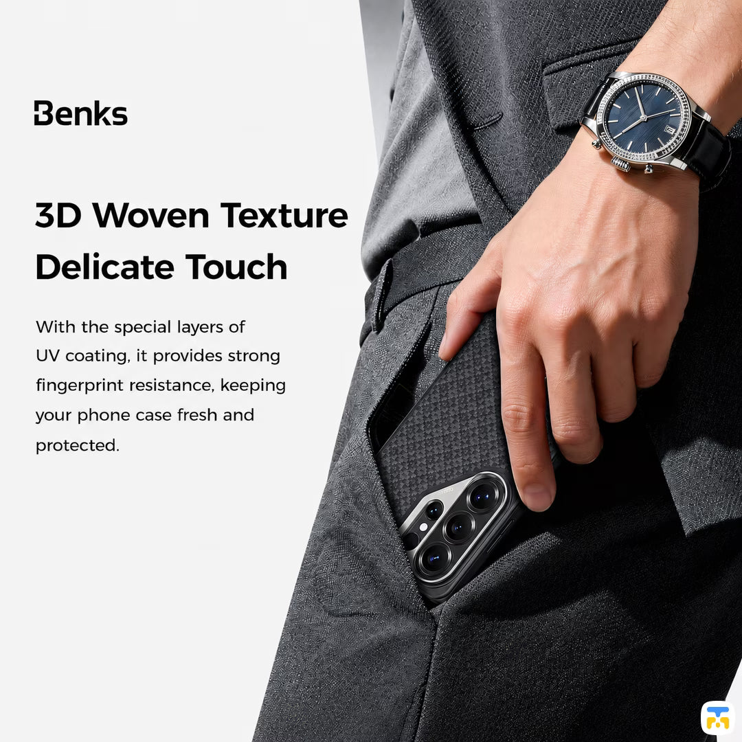 3D Woven Texture
Delicate Touch - Benks for Samsung S26 Ultra ArmorGrid ArmorPro Case built with Kevlar