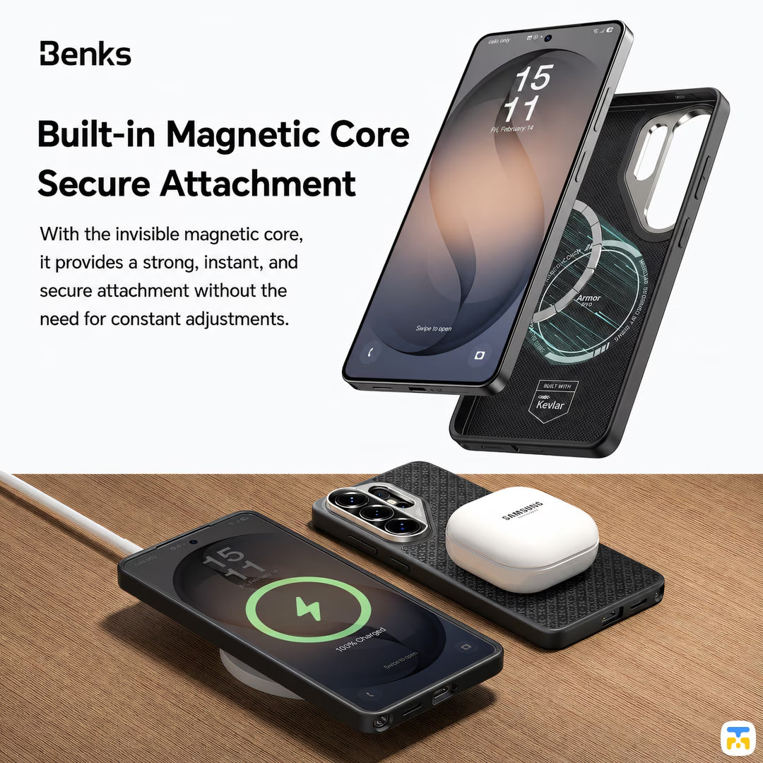Built-in Magnetic Core
Secure Attachment - Benks for Samsung S26 Ultra ArmorGrid ArmorPro Case built with Kevlar