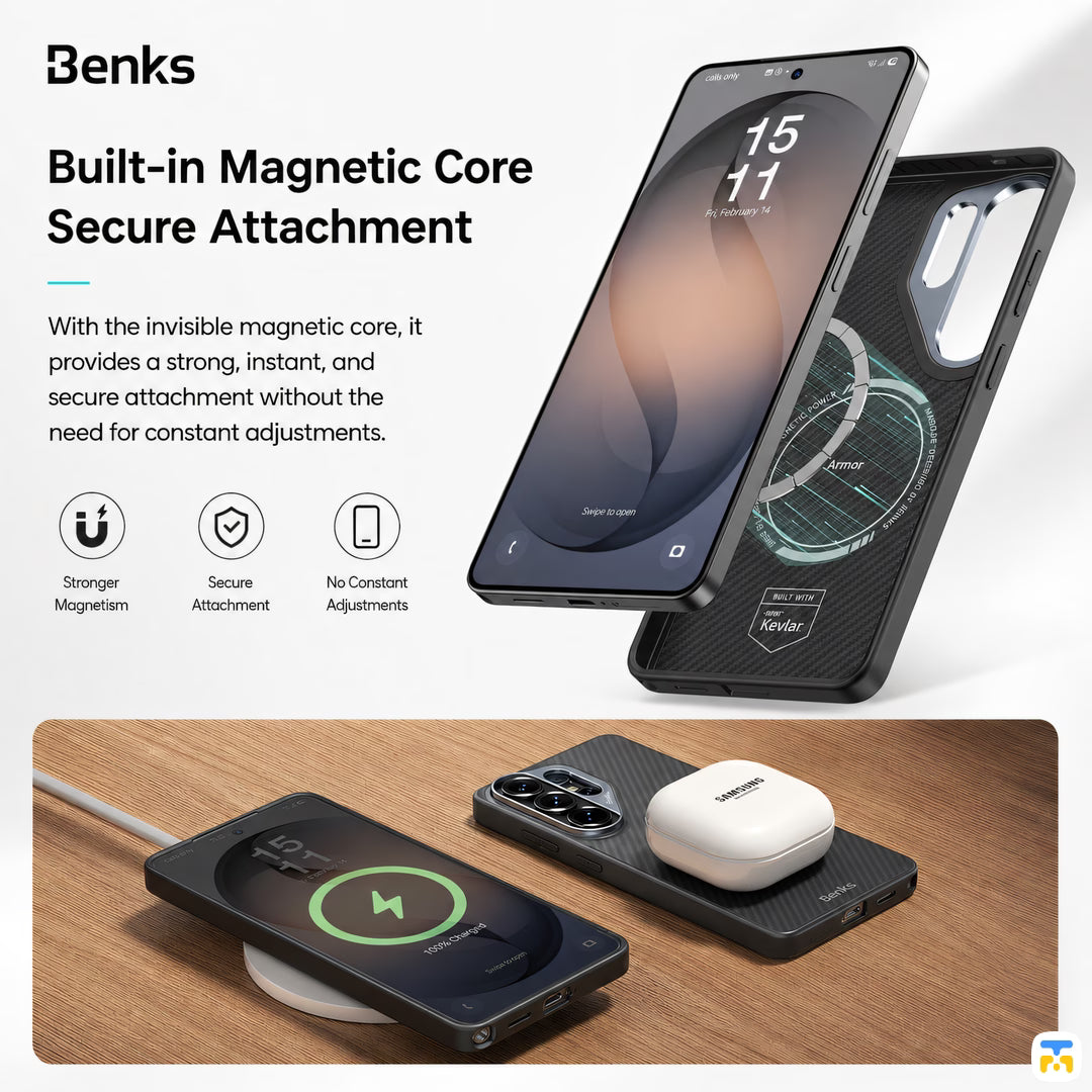 Built-in Magnetic Core
Secure Attachment - Benks for Samsung S26 Ultra ArmorPro 600D Case built with Kevlar