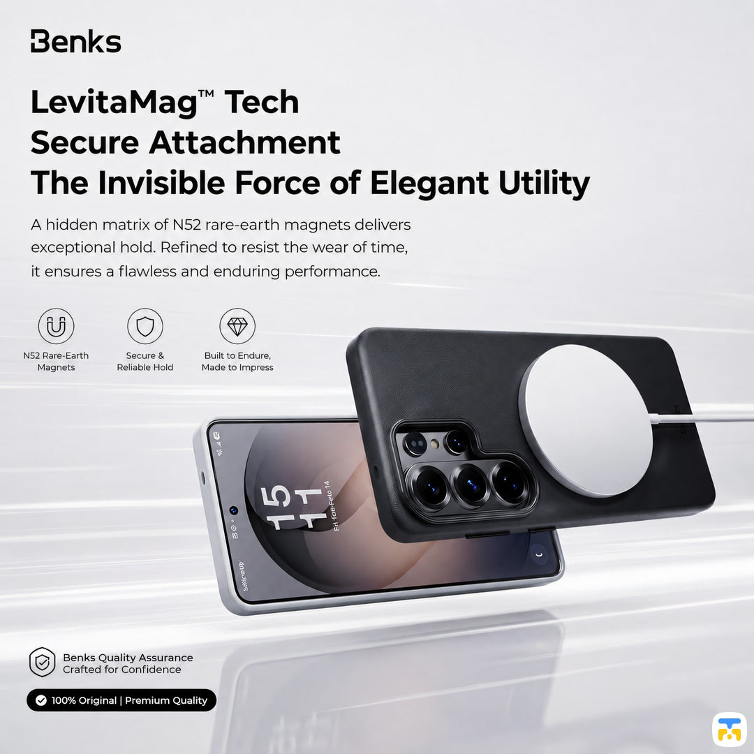 LevitaMag™ Tech
Secure Attachment
The Invisible Force of Elegant Utility - Benks VitaPro for S26 Ultra - Magnetic Leather Phone Case