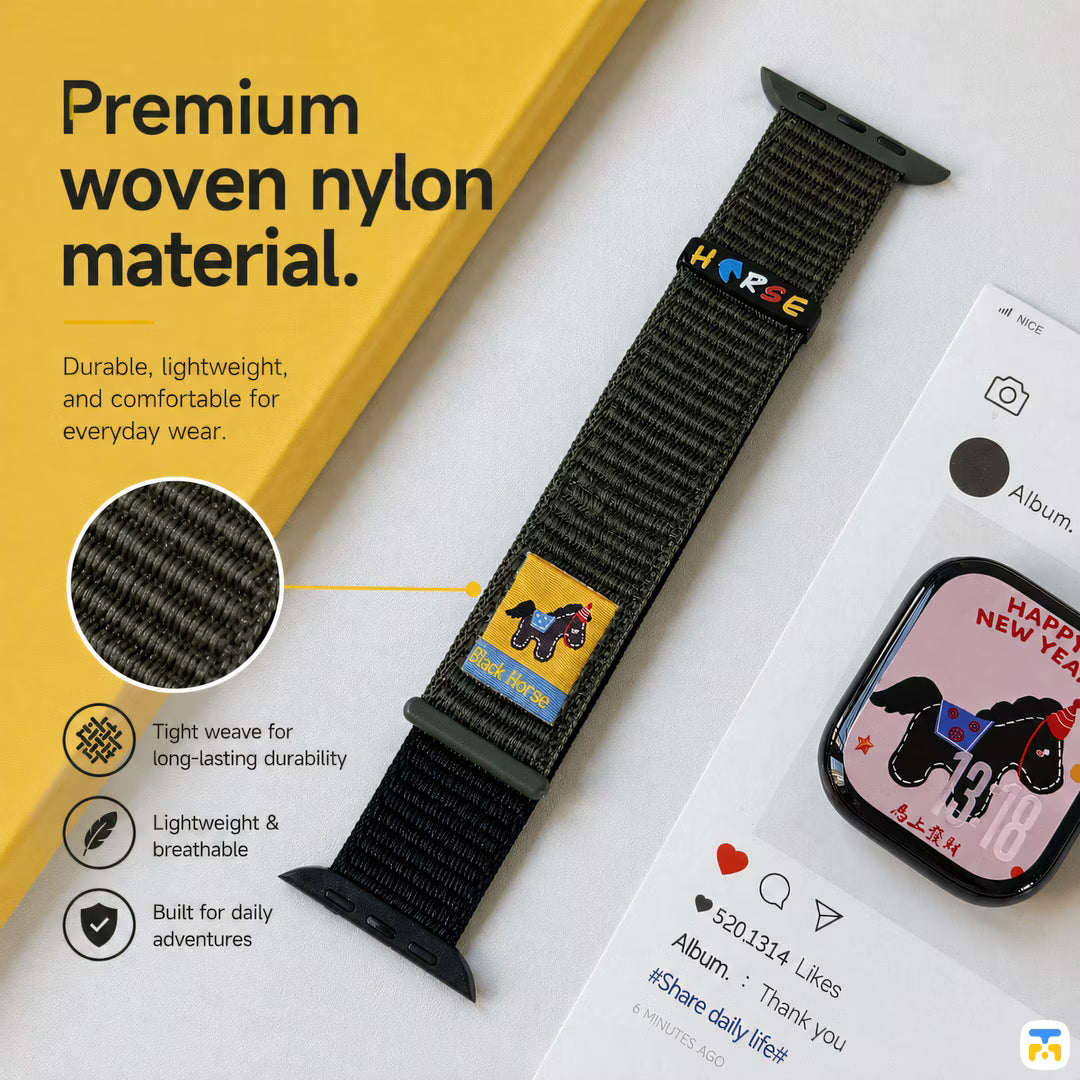 Premium woven nylon material - Black Horse Apple Watch Strap for 38-49mm
