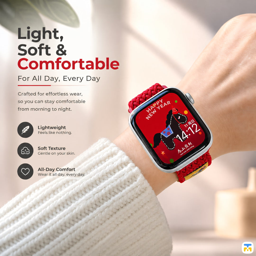 Light,
Soft &
Comfortable - Black Horse Braided Nylon Magnetic Apple Watch Strap for 38-49mm