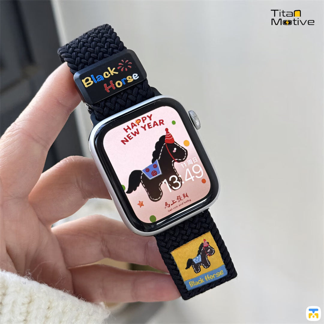 Black Horse Braided Nylon Magnetic Apple Watch Strap for 38-49mm
