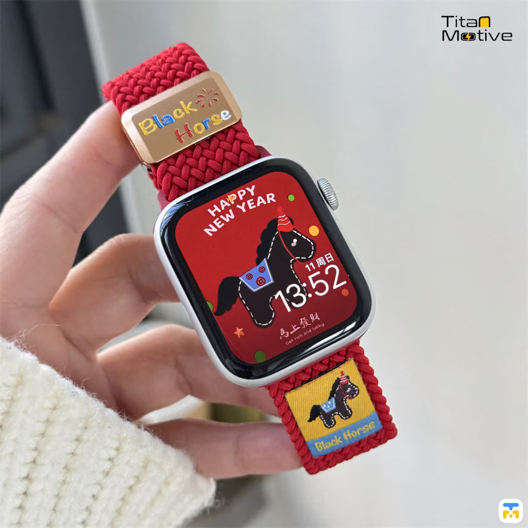 Black Horse Braided Nylon Magnetic Apple Watch Strap for 38-49mm