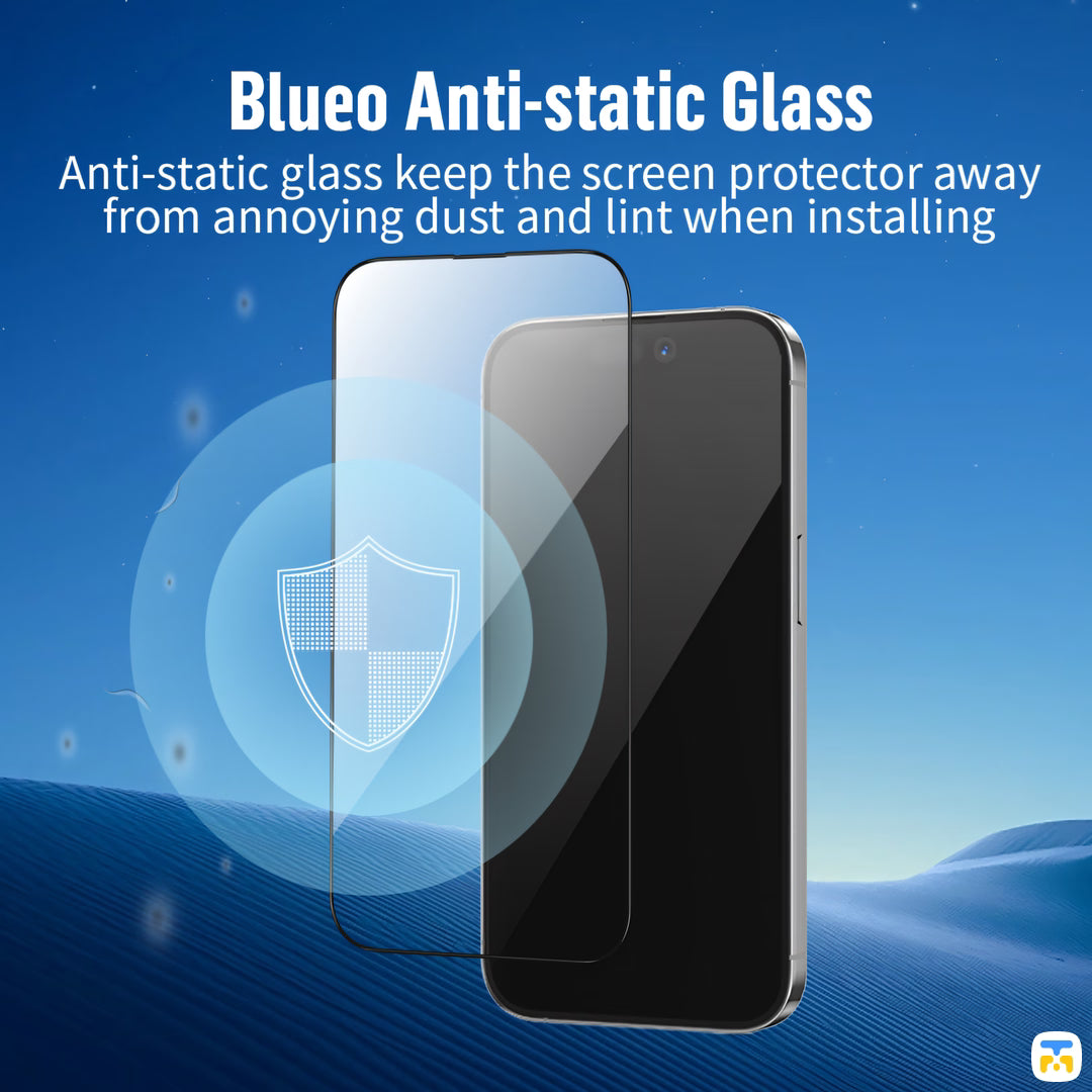 Blueo Anti-static Glass - BLUEO 3D Receiver Dustproof HD Tempered Glass with Applicator Pro