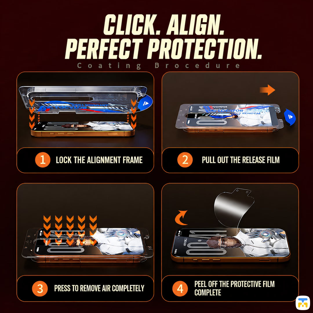 CLICK. ALIGN.
PERFECT PROTECTION. - BLUEO 3X Drop-Resistant Eye-Friendly Tempered Glass with Installer