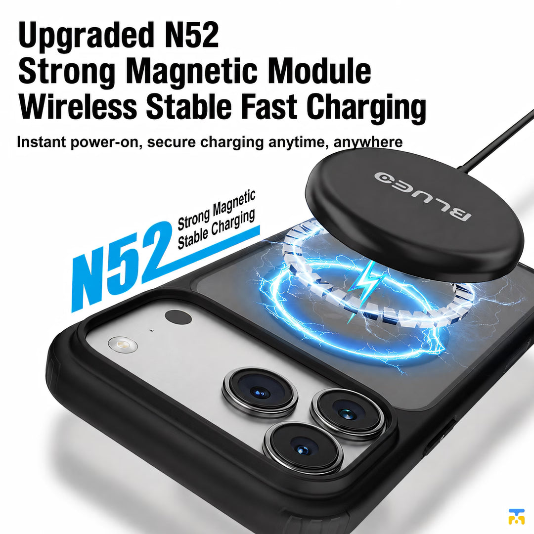 Upgraded N52
Strong Magnetic Module
Wireless Stable Fast Charging - BLUEO Ape Matte Anti-Drop MagSafe Case with Camera Button