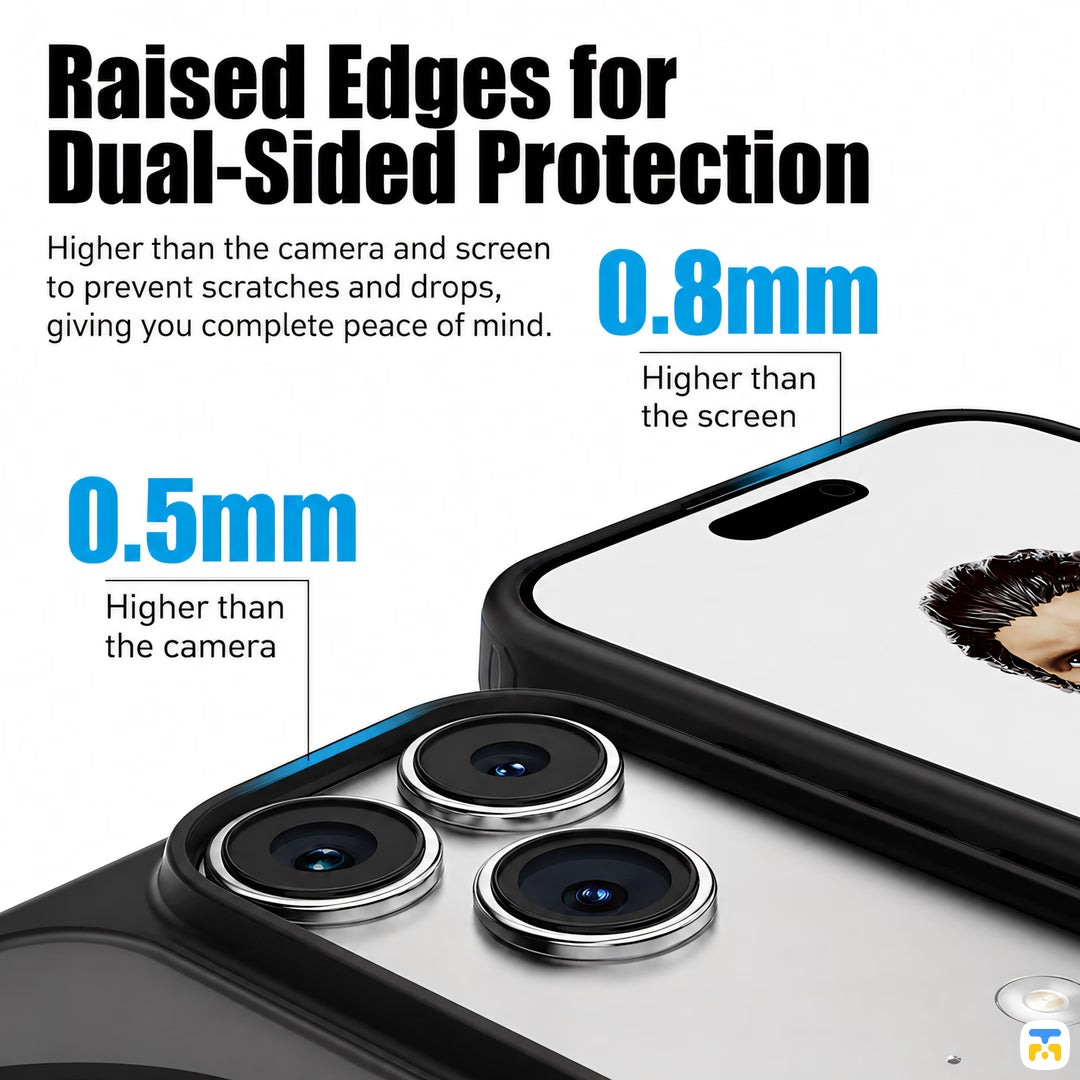 Raised Edges for
Dual-Sided Protection - BLUEO Ape Matte Anti-Drop MagSafe Case with Camera Button