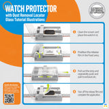 WATCH PROTECTOR
with Dust Removal Locator
Glass Tutorial Illustrations - BLUEO Apple Watch Shock-Resistant Protector with Installer - 2 Pieces
