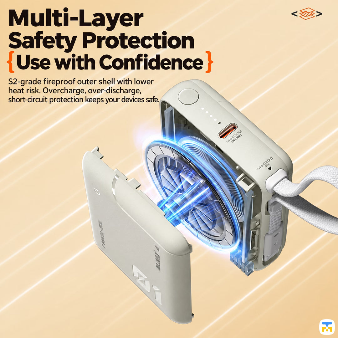 Multi-Layer
Safety Protection
{Use with Confidence} - BLUEO Cube Fast Charging Power Bank - 10000 mAh, 20W, Built-in Cable