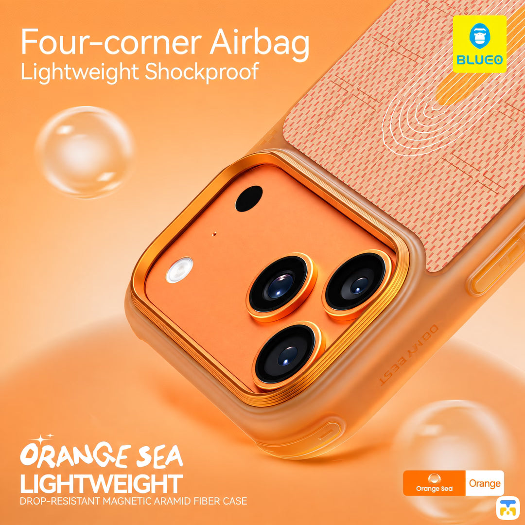 Four-corner Airbag - BLUEO for iPhone 17/18 Series Orange Sea Lightweight MagSafe Case