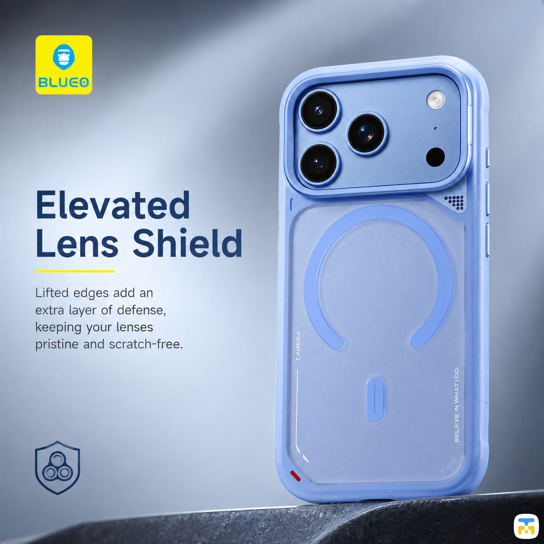 Elevated Lens Shield - BLUEO Frosted Heat Dissipation MagSafe Stand Case with Camera Button