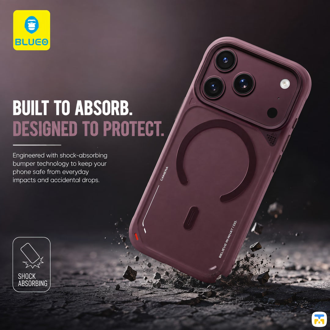 BUILT TO ABSORB. DESIGNED TO PROTECT - BLUEO Frosted Heat Dissipation MagSafe Stand Case with Camera Button