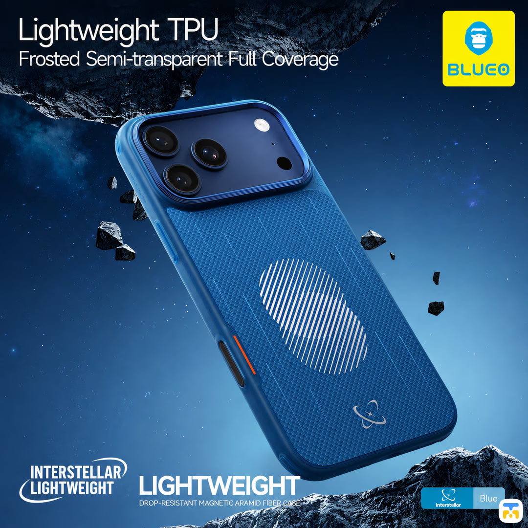 Lightweight TPU
Frosted Semi-transparent Full Coverage - BLUEO Interstellar Lightweight Drop-Resistant Magnetic Aramid Fiber Case