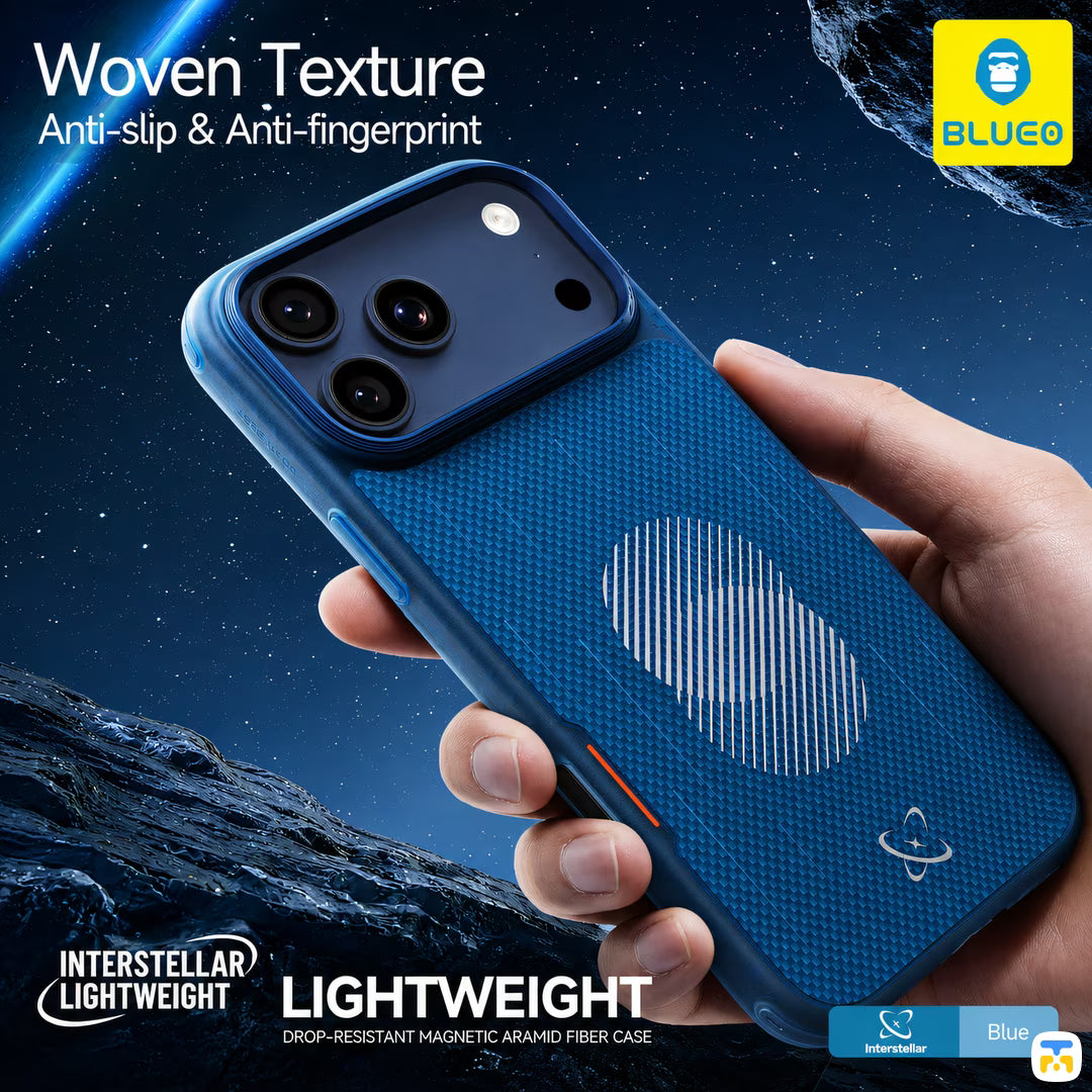 Woven Texture
Anti-slip & Anti-fingerprint - BLUEO Interstellar Lightweight Drop-Resistant Magnetic Aramid Fiber Case
