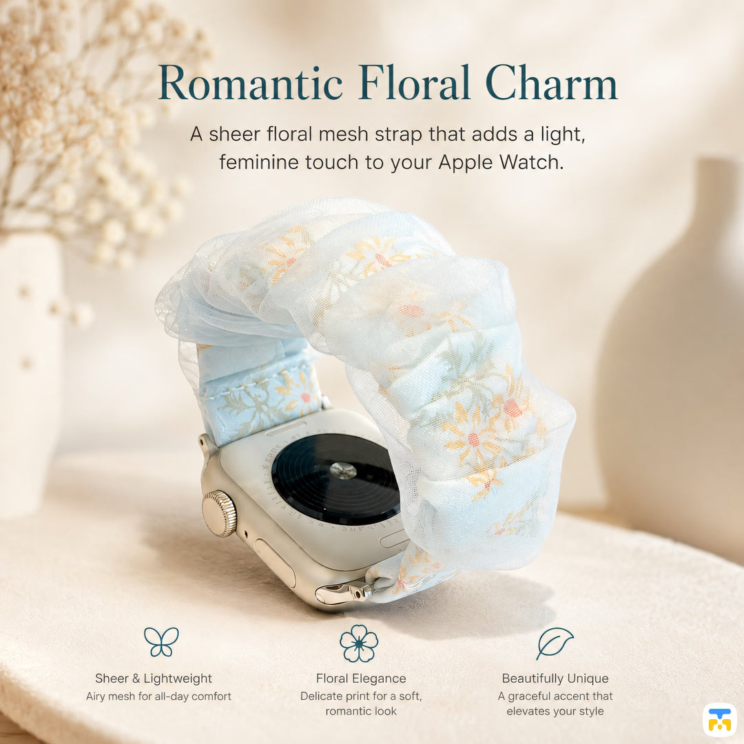 Romantic Floral Charm - Boho Blossom Elastic Loop Apple Watch Strap 38-49mm