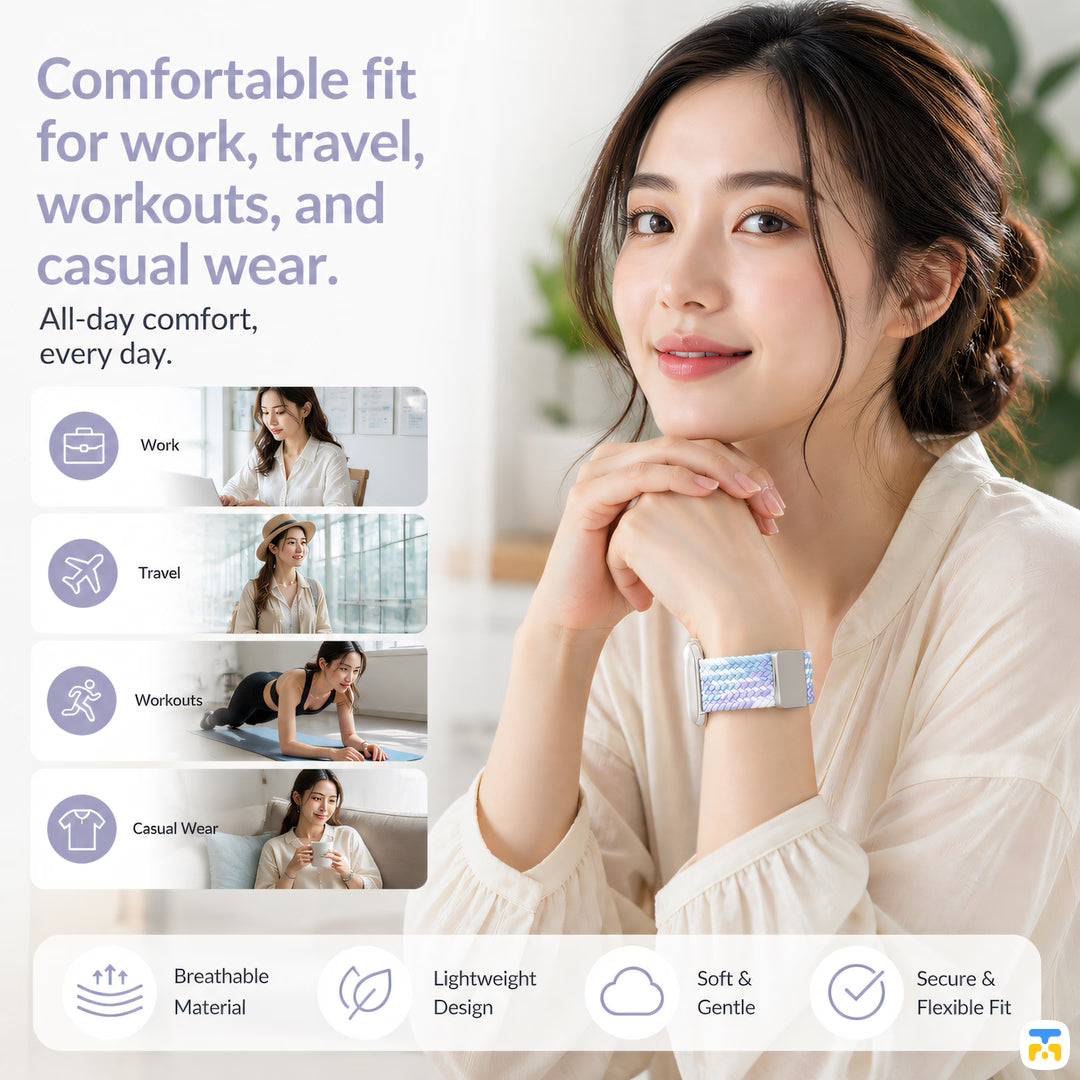 Comfortable fit for work, travel, workouts, and casual wear. - Braided Nylon Magnetic Apple Watch Strap for 38-49mm