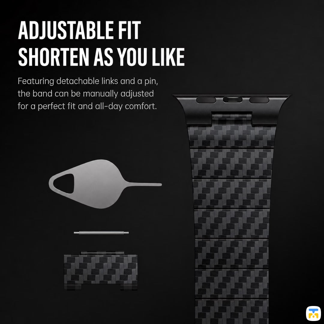 ADJUSTABLE FIT
SHORTEN AS YOU LIKE - Carbon Fiber Pattern Metal Apple Watch Strap for 38-49mm